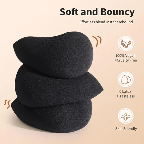 Miniatura 2 de BEAKEY Juego de esponjas de maquillaje, 5 esponjas de mezcla de base, esponjas de belleza impecables para líquidos, crema y polvo, esponjas de Negro