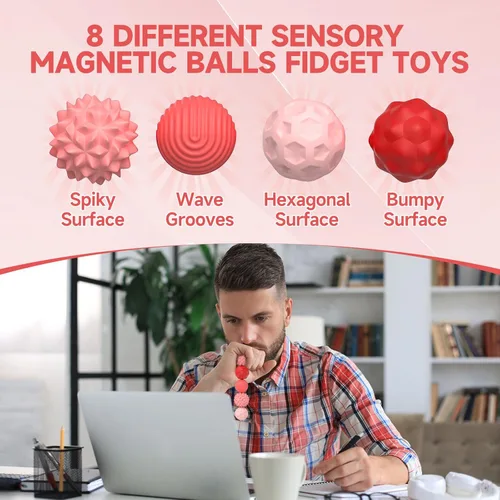Miniatura 3 de Juguetes de Pelotas Magnéticas de Silicona Fidget, 8 Piezas con Texturas de Atracción, Pelota Sensorial Fidget con Carcasa de Silicona para Adultos