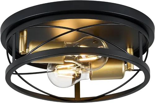 Miniatura 10 de Luces de granja, lámpara de techo industrial negra de montaje empotrado, lámpara de techo para pasillo, dormitorio, cocina, entrada, 2 luces