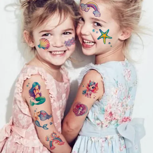 Miniatura 4 de CHARLENT Tatuajes temporales con purpurina para niñas, 12 hojas de tatuajes temporales con purpurina para niñas, regalos de fiesta de cumpleaños