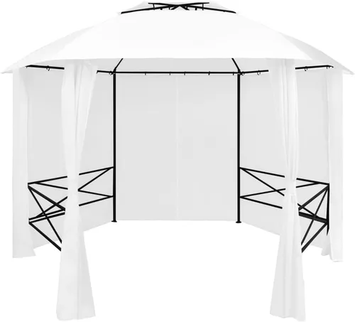 Tienda de campaña para fiestas al aire libre, boda, patio, kiosco, jardín, marquesina con cortinas de 141.7 x 122.8 x 104.3 pulgadas, blanco, 0.6