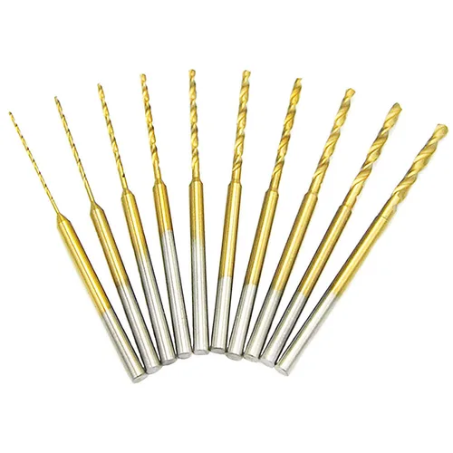 Juego de 10 mini brocas helicoidales – Brocas de micro grabado, vástago HSS de 0.014 in recubierto de titanio de 0.024 in a 0.087 in, herramienta de