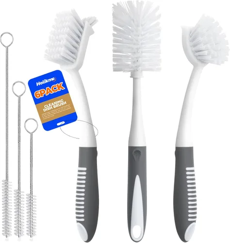 Miniatura 9 de Holikme Juego de 6 cepillos de platos con cepillo para botellas, cepillo para fregar platos, cepillo para sartén y 3 cepillos para pajitas, cepillo