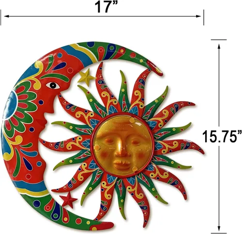 Miniatura 6 de Limygus Adornos de Sol y Luna para Pared para Exteriores, Arte de Pared de Metal Colorido con Sol y Luna y Estrellas Perfecto para Patio, Jardín