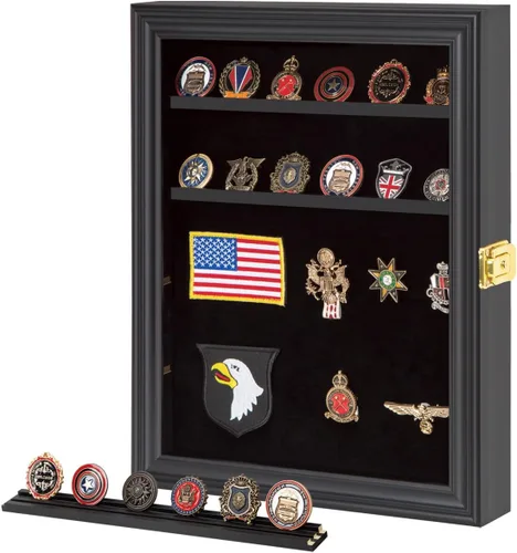 Miniatura 7 de Verani Vitrina para Exhibición de Medallas Paquete de 2 – Caja de Sombra para Exhibición de Monedas de Desafío Militar – Gabinete de Exhibición