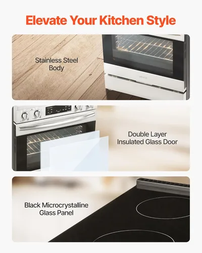Miniatura 5 de VEVOR Estufa eléctrica de 30 pulgadas, horno de 4.8 pies cúbicos de capacidad, estufa de cocina de acero inoxidable compacta independiente, con 4