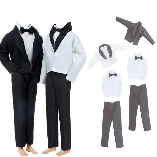 2 juegos de trajes formales de oficina que incluyen abrigo negro, abrigo blanco, camisa blanca con nudo de lazo, pantalones negros para novio,