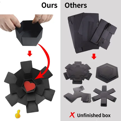 Miniatura 4 de Wanateber Caja de explosión, caja de regalo de explosión con 6 caras, parte principal, caja de fotos hecha a mano, para regalo de cumpleaños, Negro