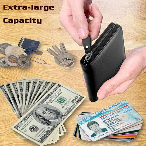 Miniatura 3 de Admetus - Cartera de piel auténtica para hombre con cremallera plegable