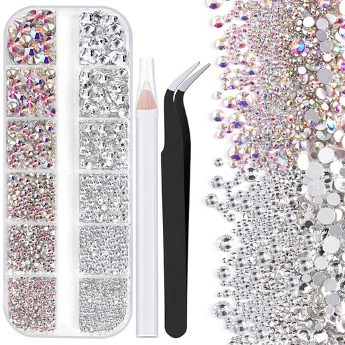 Miniatura 15 de Dos paquetes de diamantes de imitación de parte trasera plana, 4520 piezas, diamantes de imitación coloridos para uñas, multicolor + AB + gemas