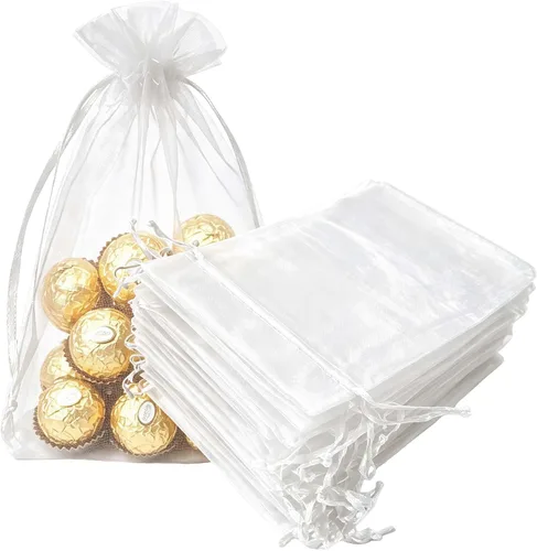 Miniatura 40 de Paquetes de 50 bolsas de organza de regalo de 4 x 6 pulgadas, cordón negro a granel para baby shower, Navidad, cumpleaños de profesores, recuerdos