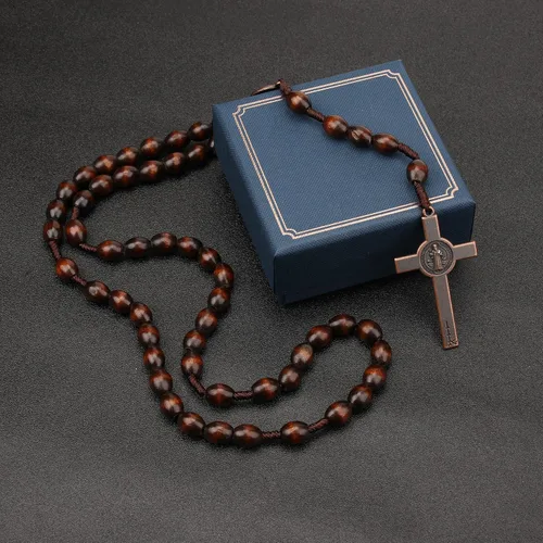 Miniatura 6 de Rosarios católicos de madera hechos a mano y crucifijo de metal, cuentas de oración de madera, collar de cruz católica, rosario cristiano, rosarios