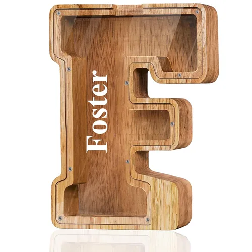 Miniatura 36 de Alcancía de madera grande personalizada con letras – Alcancía de letras para niños y niñas, regalo de cumpleaños (A)