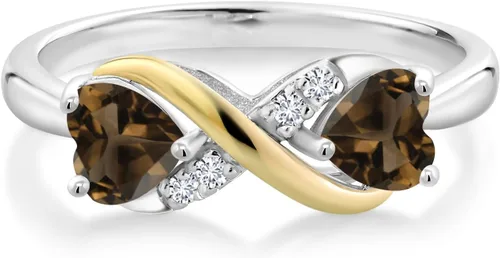 Miniatura 71 de Gemstone Birthstone and Lab Grown Diamond Accents Eternal Love Infinity Ring for Women 925 Silver and 10K Yellow Gold Heart Shape 5MM & Round