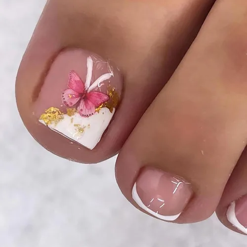 Miniatura 46 de Uñas postizas acrílicas artificiales negras para los dedos de los pies, ataúd a presión con diseños de flores blancas, uñas postizas reutilizables