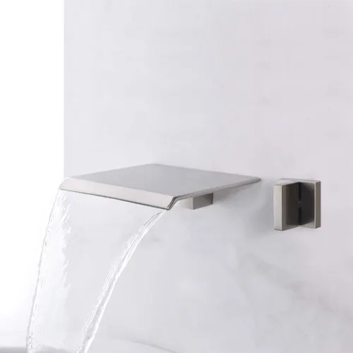 Miniatura 5 de Grifo de bañera de montaje en pared de níquel cepillado con ducha de mano y caño de cascada ancho alto caudal, SUMERAIN