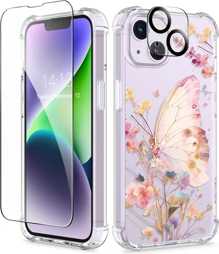 Miniatura 127 de GVIEWIN - Funda floral para iPhone 14 de 6.1 pulgadas, protector de pantalla + protector de lente de cámara, no se amarillenta, a prueba de golpes