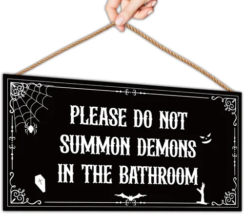 Decoración de baño gótica vintage divertida de Halloween, decoración gótica de bruja para interiores, letrero de madera para pared, 5.9 x 11.8