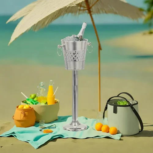 Miniatura 3 de Cubo de hielo y vino Majestic chapado en níquel cepillado indo-persa con soporte de cubo de acero Enfriador de vino en soporte Utensilios