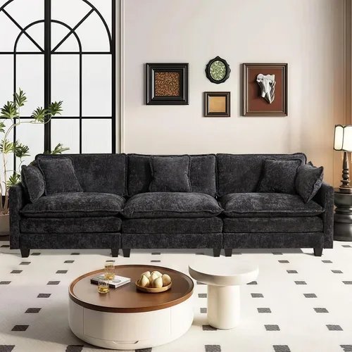 Miniatura 60 de Sofá seccional modular convertible de 76.7", sofás de dos plazas de chenilla con asiento profundo y cojines tipo loveseat para sala de estar, Beige