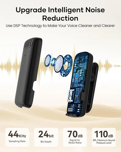 Miniatura 5 de Micrófono Lavalier inalámbrico para iPhone, iPad y Android con funda de carga, micrófono de solapa con reducción de ruido, duración de la batería