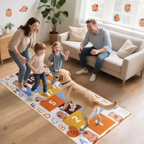 Miniatura 2 de Alfombra infantil de Hopscotch con capibara, tapete de juego de números para interiores para aprendizaje y actividad, alfombra ABC Hop Scotch
