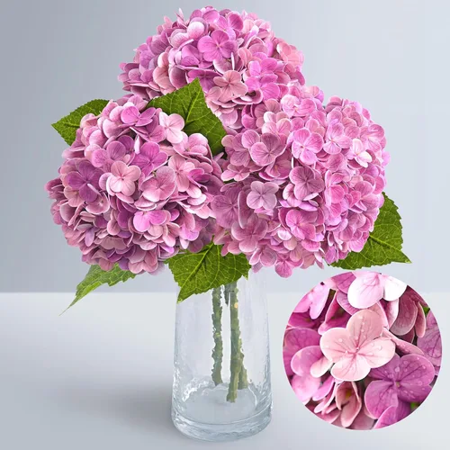Miniatura 27 de Flores artificiales de hortensias de tacto real, 2 flores azules y 2 blancas de tacto real, flores de hortensias sintéticas de 21 pulgadas, flores