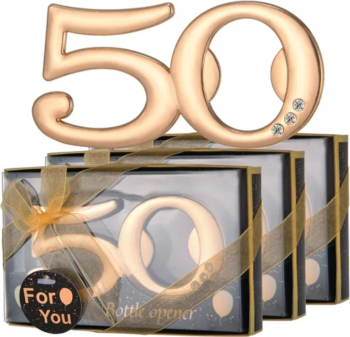 Miniatura 7 de 50 abrebotellas dorados para regalos de fiesta de cumpleaños número 50 o aniversario de boda 50, regalos de fiesta de cumpleaños, recuerdos
