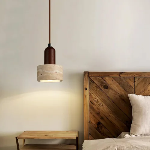 Miniatura 3 de Lámpara colgante japonesa Wabi sabi con pantalla de piedra natural, lámpara colgante de madera moderna regulable, lámpara colgante de altura