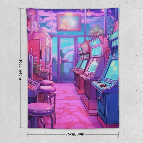 Miniatura 2 de josnmre Tapiz grande de anime de los años 80 con efecto retrowave neón Synthwave para colgar en la pared, decoración de dormitorio, sala de estar