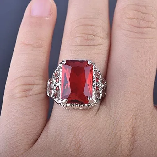 Miniatura 2 de Elegant Huge Tanzanite 925 Silver Ruby Ring Emerald-Cut AAA CZ Engagement Ring Red Oversized Rectangular 3A Zircon Engagement Ring for Women