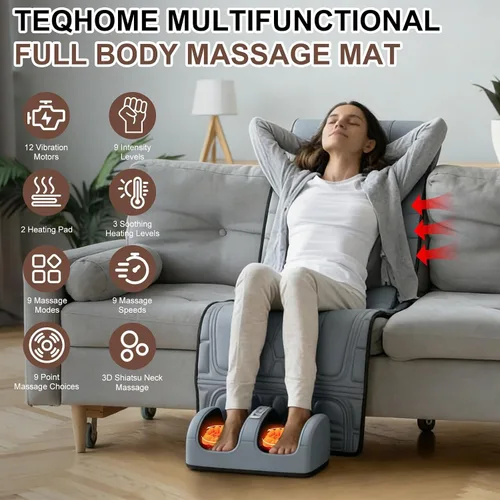 Miniatura 2 de Alfombrilla de masaje de cuerpo completo con calor y almohada masajeadora de espalda Shiatsu movible y masajeador de pies, almohadilla de colchón