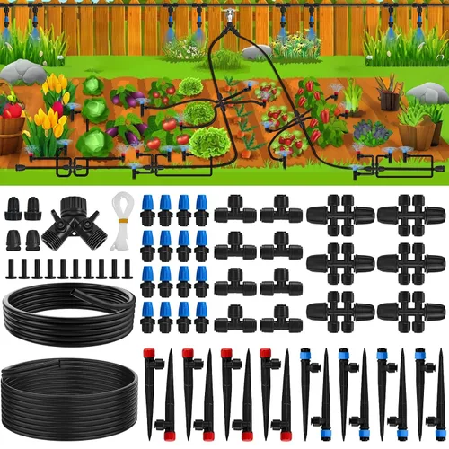 Miniatura 9 de Kit de sistema de riego por goteo ajustable de 360° de 100 pies, tubo de polietileno de 1/4 de pulgada con 20 boquillas flexibles, sistema