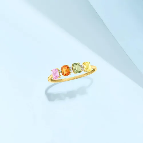 Miniatura 5 de Ross-Simons Anillo de zafiro multicolor de 140 quilates con detalles de diamante en oro amarillo de 14 quilates