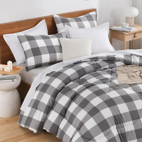 Miniatura 22 de Andency Edredón a cuadros tamaño individual (66 x 90 pulgadas), juego de cama a cuadros negros y blancos para adolescentes y niños, ropa de cama