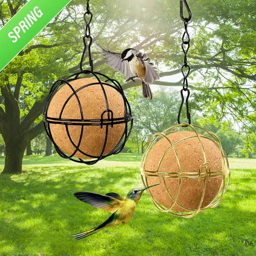 Miniatura 9 de Longzhuo 6 comederos metálicos para colibríes para colgar en exteriores, bola redonda de sebo a prueba de ardillas, regalos de observación de aves