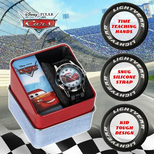 Miniatura 2 de Accutime Disney Pixar Cars Lightning McQueen Reloj de enseñanza del tiempo para niños con esfera interactiva de carreras