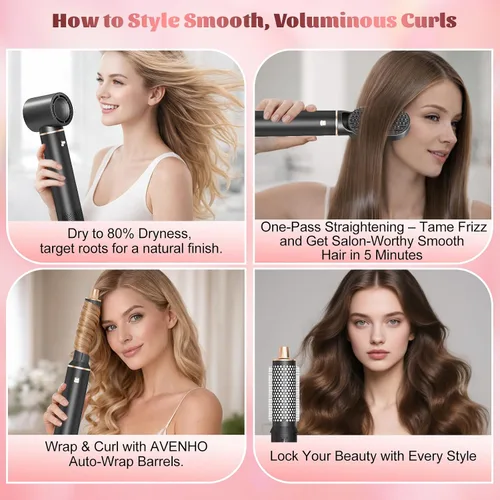 Miniatura 2 de Estilizador de cabello 5 en 1 para mujer, envoltura de rizador de aire, secado, rizado, alisado y voluminizador, juego de herramientas de cepillo