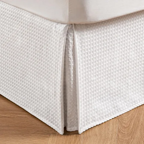 Miniatura 11 de MIYE Falda de cama plisada con tejido de gofre, volante de polvo a medida con caída de 12 pulgadas, ajuste fácil, lavable a máquina, sin esquinas