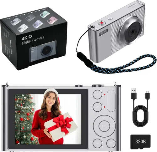 Miniatura 6 de Cámara digital, cámara para niños, UHD 4K 72MP apuntar y disparar cámaras digitales con tarjeta de memoria de 32 GB y zoom digital de 16X