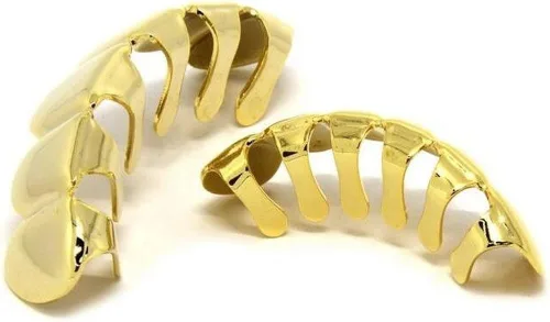 Miniatura 7 de TSANLY Gold Grillz 6 Teeth Mouth 24K Plated Gold Top & Bottom Grills Caps Set for Son + Extra Molding Bars + Microfiber Cloth
