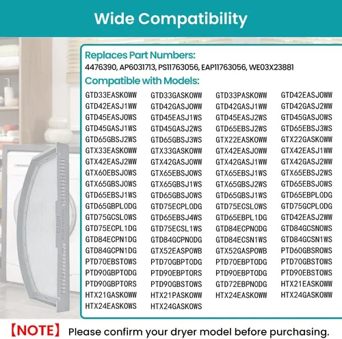 Miniatura 2 de Paquete de 2 filtros de pelusa para secadora de acero inoxidable WE03X23881 compatibles con GE/Hotpoint GTD42EASJ2WW GTD33EASK0WW GTX22EASK0WW