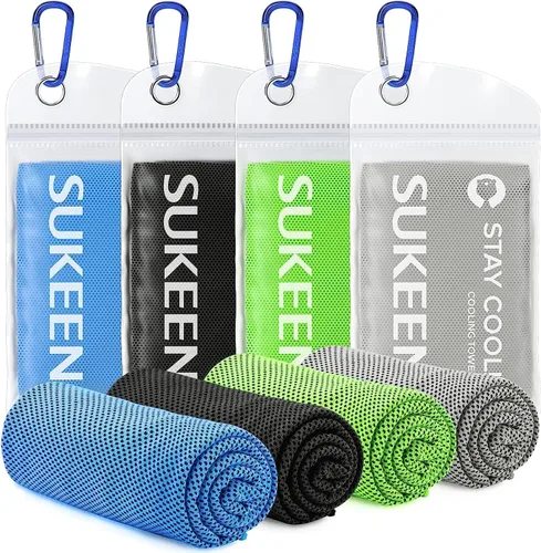 Sukeen Paquete de 4 toallas refrescantes (40 x 12 pulgadas) para cuello y cara, toalla deportiva suave y transpirable, de secado rápido, absorbe el