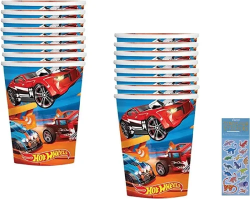 Amscan Hot Wheels - Paquete de suministros para fiesta de cumpleaños, incluye vasos de papel para fiestas, 16 tazas