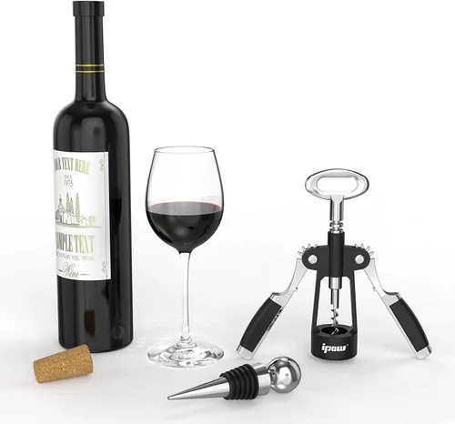 Miniatura 6 de IPOW Abridor de botellas de vino, Abridor de botellas de vino de aleación de zinc, Sacacorchos de ala resistente, Manual multifuncional tornillo