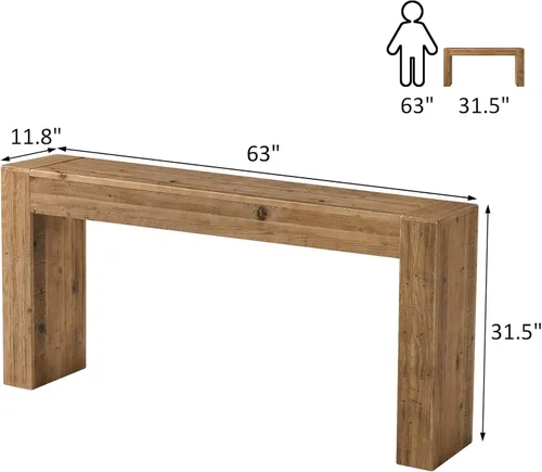 Miniatura 4 de Mesa consola de madera maciza recuperada para entrada, mesa rectangular de 63 pulgadas de largo detrás del sofá, moderna mesa de entrada de pasillo
