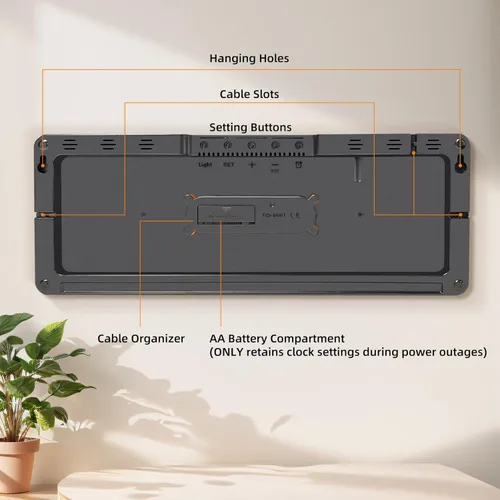 Miniatura 4 de Reloj de pared digital de 17.5 pulgadas, pantalla LED con hora, fecha, mes, temperatura y humedad, control remoto DST, alarma, temporizador, brillo
