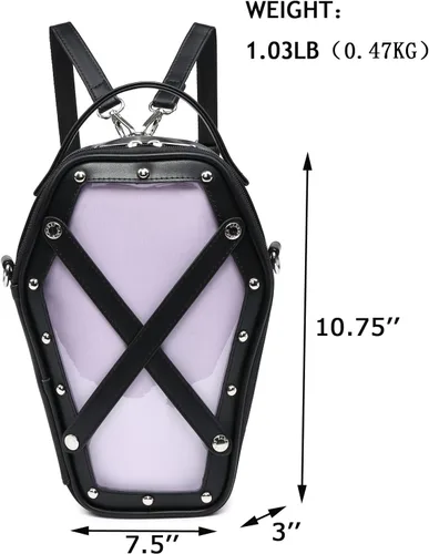 Miniatura 2 de Ita Bag Mochila gótica forma ataúd monederos y bolsos de moda Halloween JK bolsas correas cruzadas desmontables, B-negro Púrpura, Classic