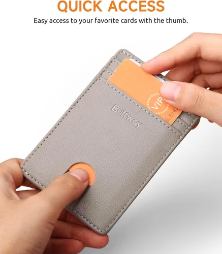 Miniatura 68 de Buffway Billetera delgada para hombre, minimalista con bolsillo frontal delgado, tarjetero de cuero con bloqueo RFID para viajes de trabajo