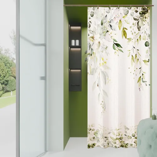 Miniatura 20 de Cortina de ducha de hojas de eucalipto negras para baño: juego de cortinas de ducha con acuarela de arte estético con ganchos, decoración de tela